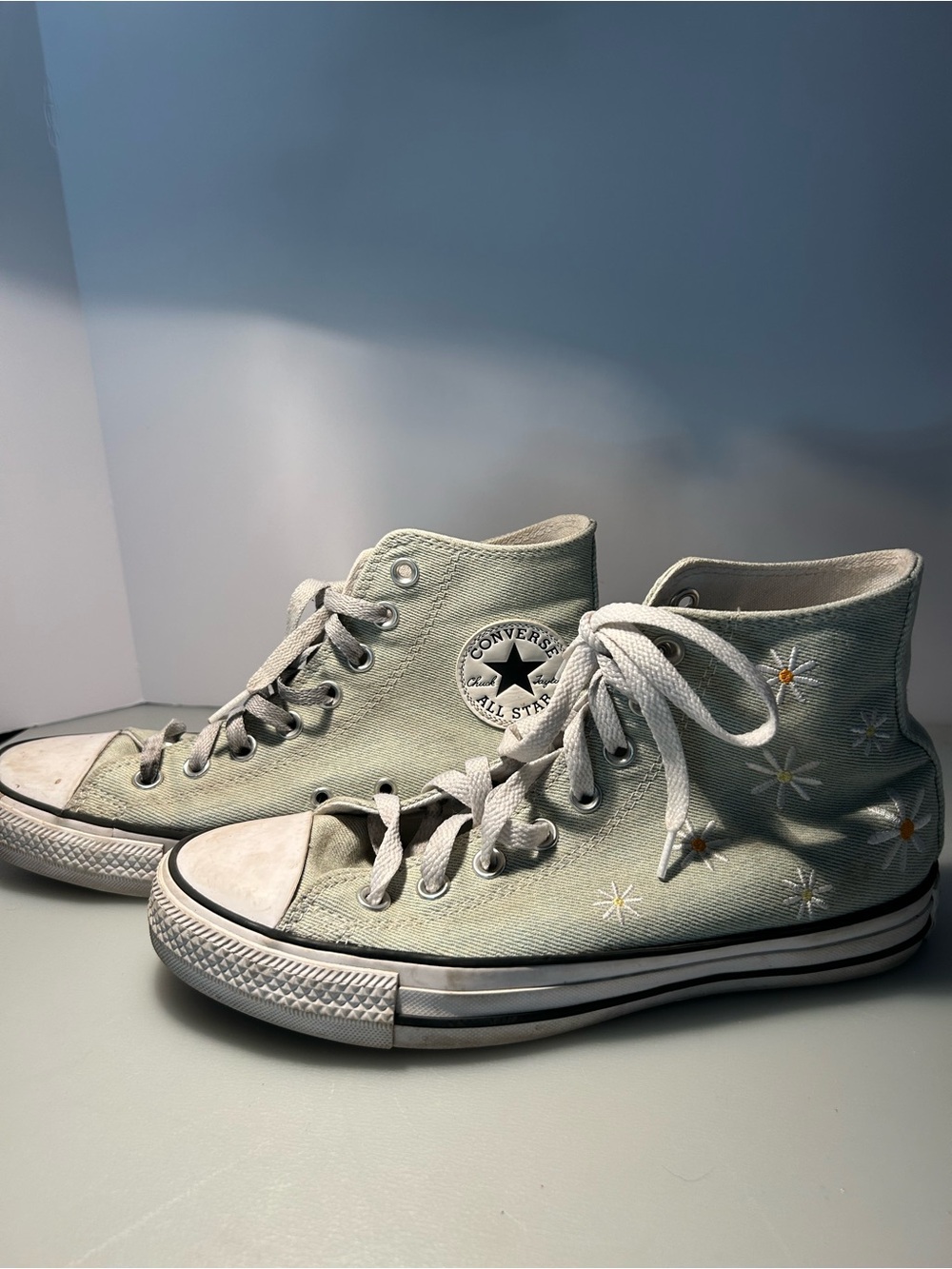 Mint green embroidery flowers women’s converse  shoes